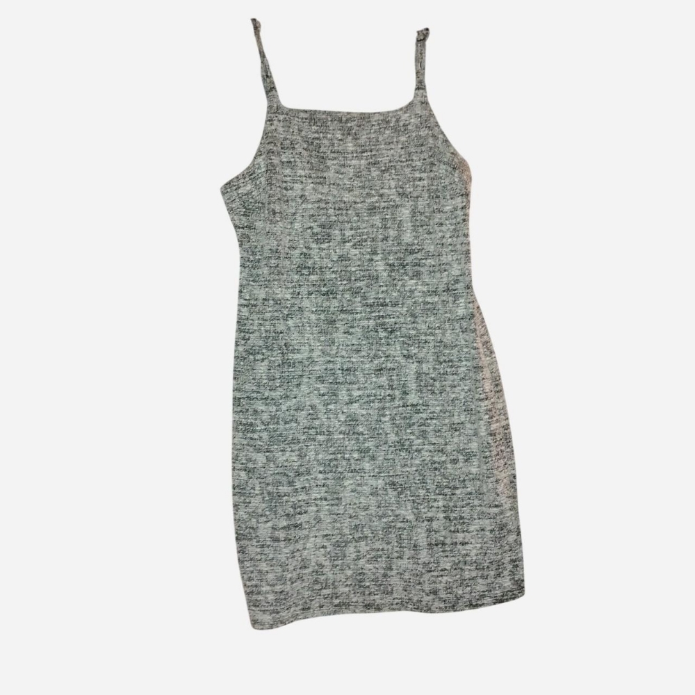 Almost Famous 90s Style Marled Knit Mini Dress - Gray/Black Square Neck Size Med